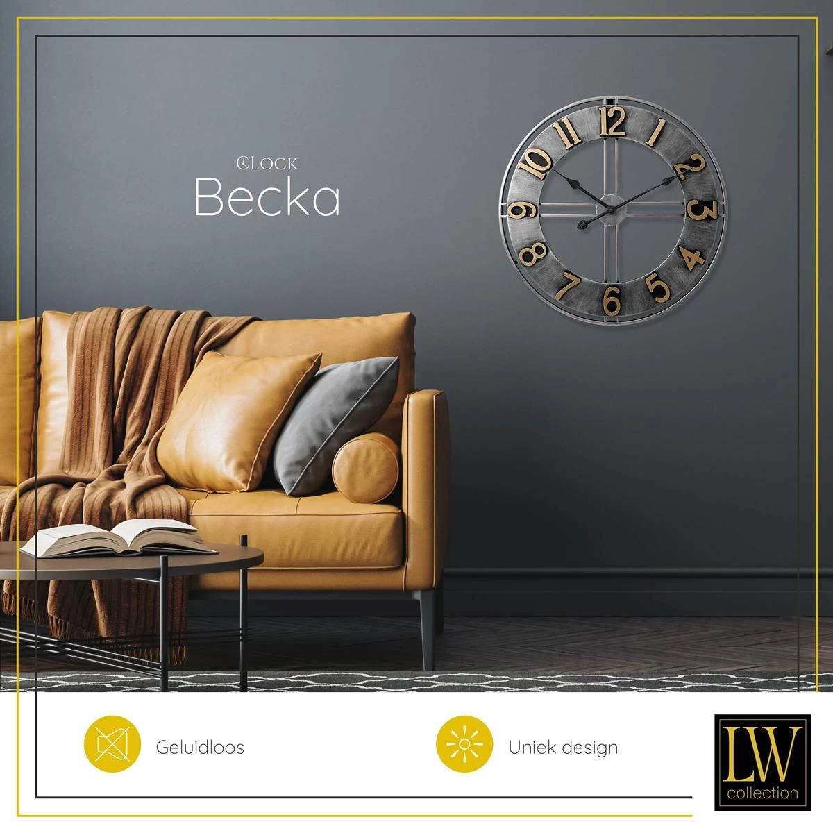 LW Collection Wandklok Becka Ø60cm - Grijs - Afbeelding 5