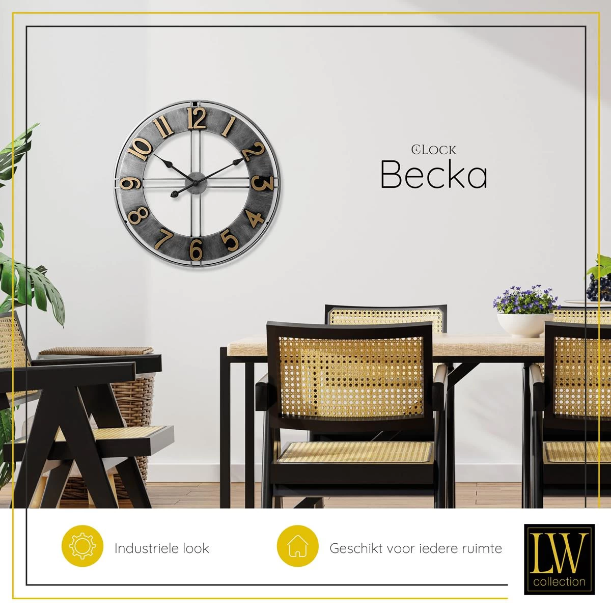 LW Collection Wandklok Becka Ø60cm - Grijs - Afbeelding 6