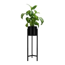 QUVIO Plantenstandaard Inclusief Pot - 22x22x75 Cm - Zwart - M