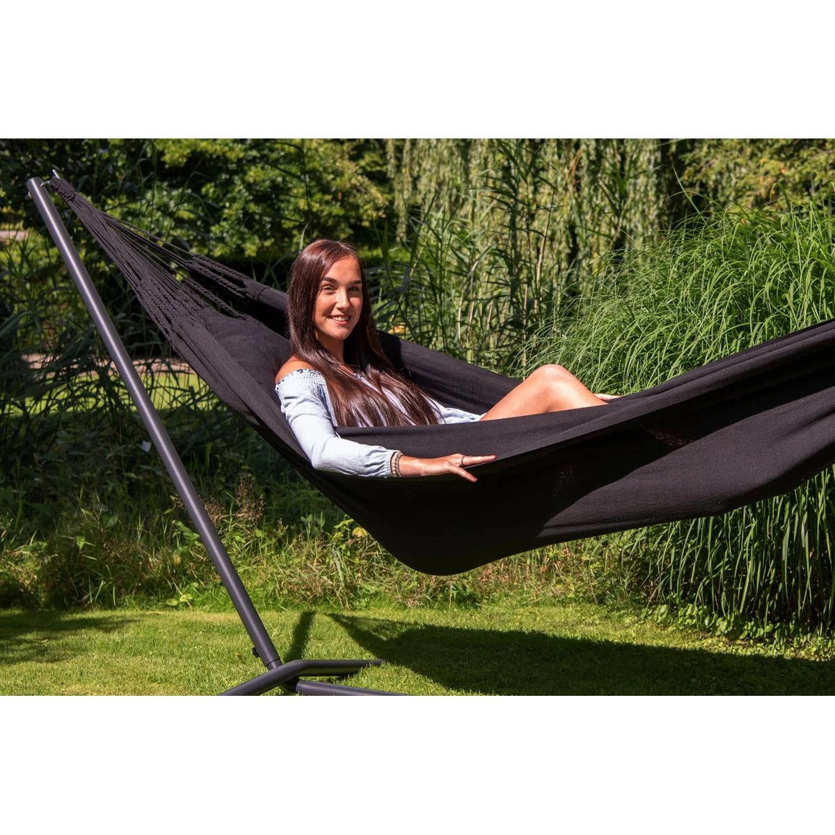 Tropilex® Hangmat Met Standaard Eénpersoons Easy & Classic Black Zwart - Afbeelding 6