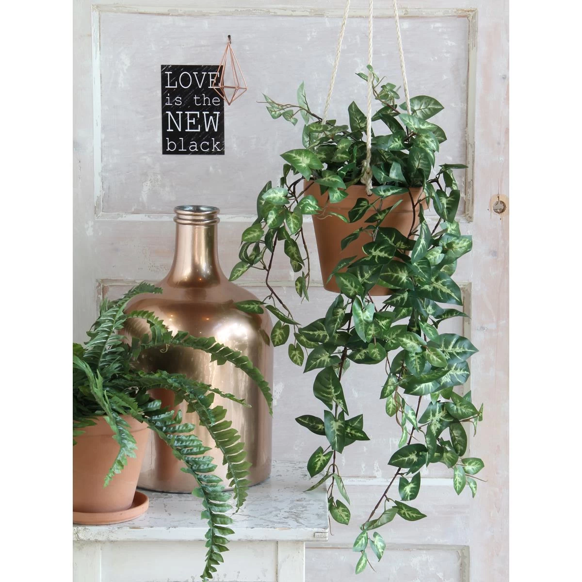 Mica Decorations Fittonia Kunst Hangplant In Pot - H80 Cm - Groen - Afbeelding 2