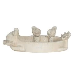 Clayre & Eef Vogelvoederbak Kikker 32x19x9 Cm Beige Steen Ovaal