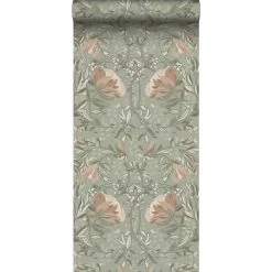 ESTAhome Behang Vintage Bloemen In Art Nouveau Stijl Vergrijsd Groen E