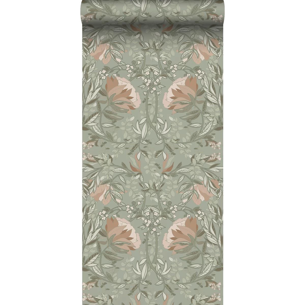 ESTAhome Behang Vintage Bloemen In Art Nouveau Stijl Vergrijsd Groen E