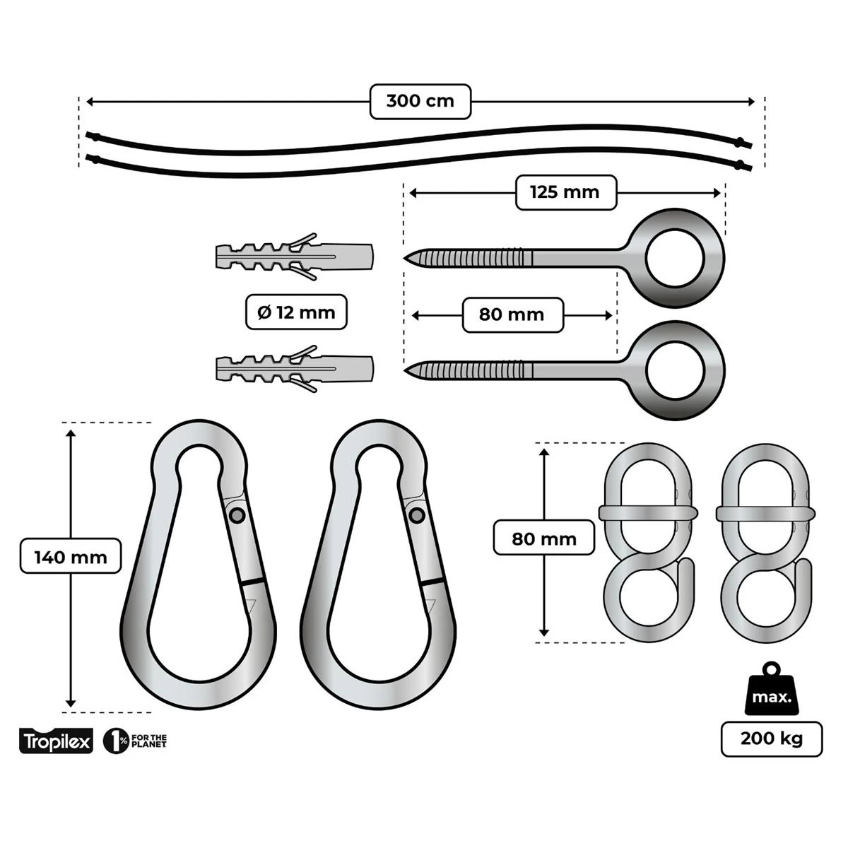 Tropilex® Hangmatbevestiging Complete Black Zwart - Afbeelding 10