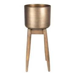 Clayre & Eef Plantenstandaard Ø 29x70 Cm Koperkleurig Ijzer Hout Rond