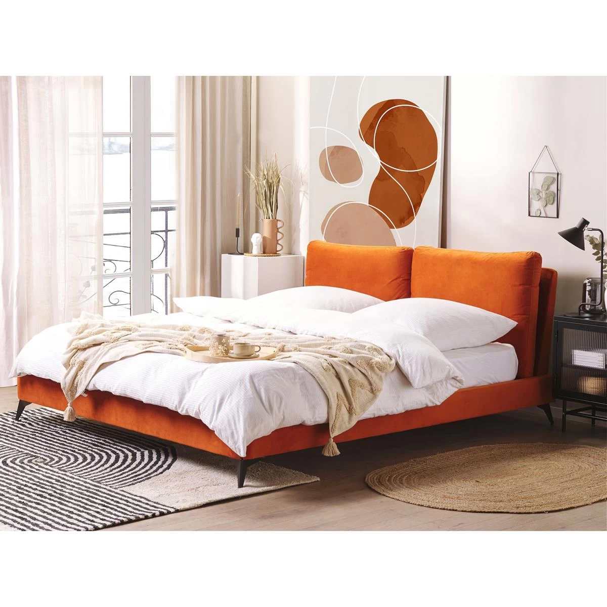 Beliani - MELLE - Tweepersoonsbed - Oranje - 180 X 200 Cm - Fluweel - Afbeelding 2