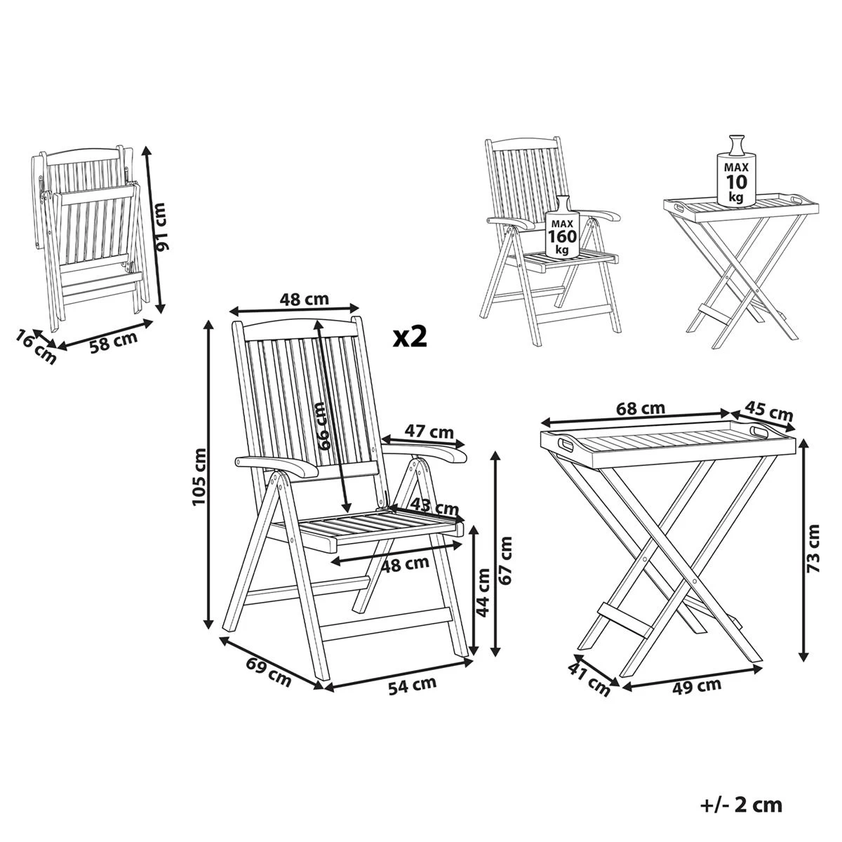 Beliani - AMANTEA - Bistroset Voor 2 - Donkere Houtkleur - Acaciahout - Afbeelding 10