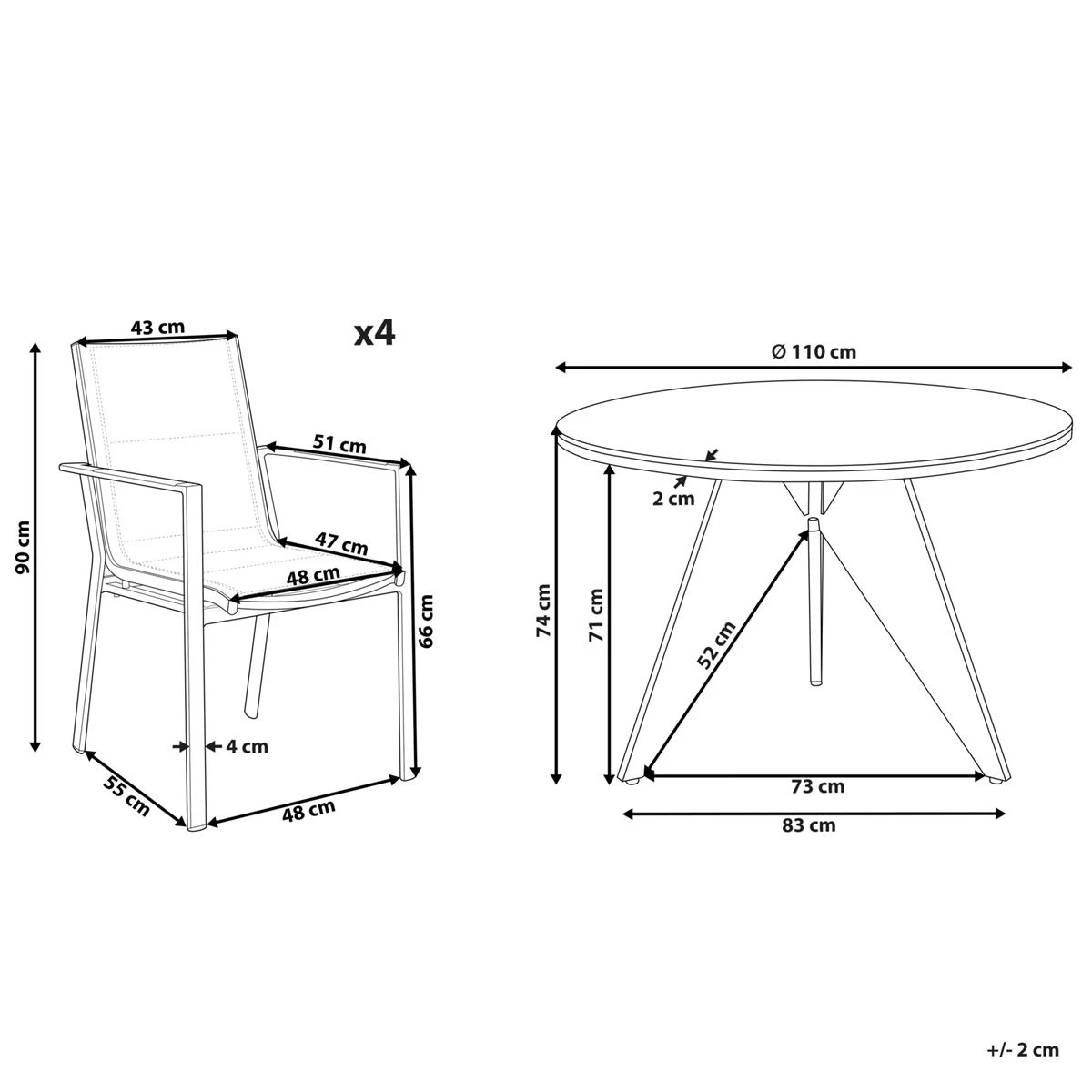 Beliani - OLMETTO|BUSETTO - Tuinset Voor 4 - Zwart - Aluminium - Afbeelding 11
