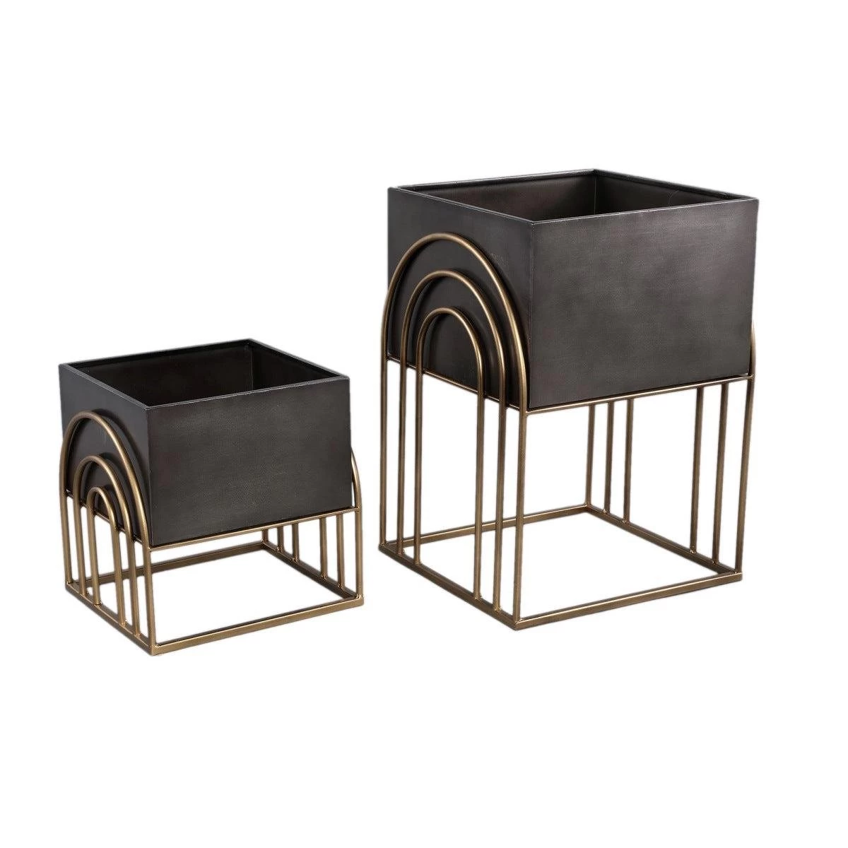 PTMD Mindo Bloempot - 32 X 30 X 45,5 Cm - Ijzer - Goud - Set Van 2 - Afbeelding 3