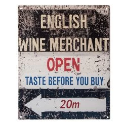 Clayre & Eef Tekstbord 20x25 Cm Beige Ijzer English Wine Merchant