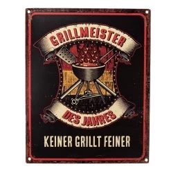 Clayre & Eef Tekstbord 20x25 Cm Zwart Ijzer Grillmeister Wandbord