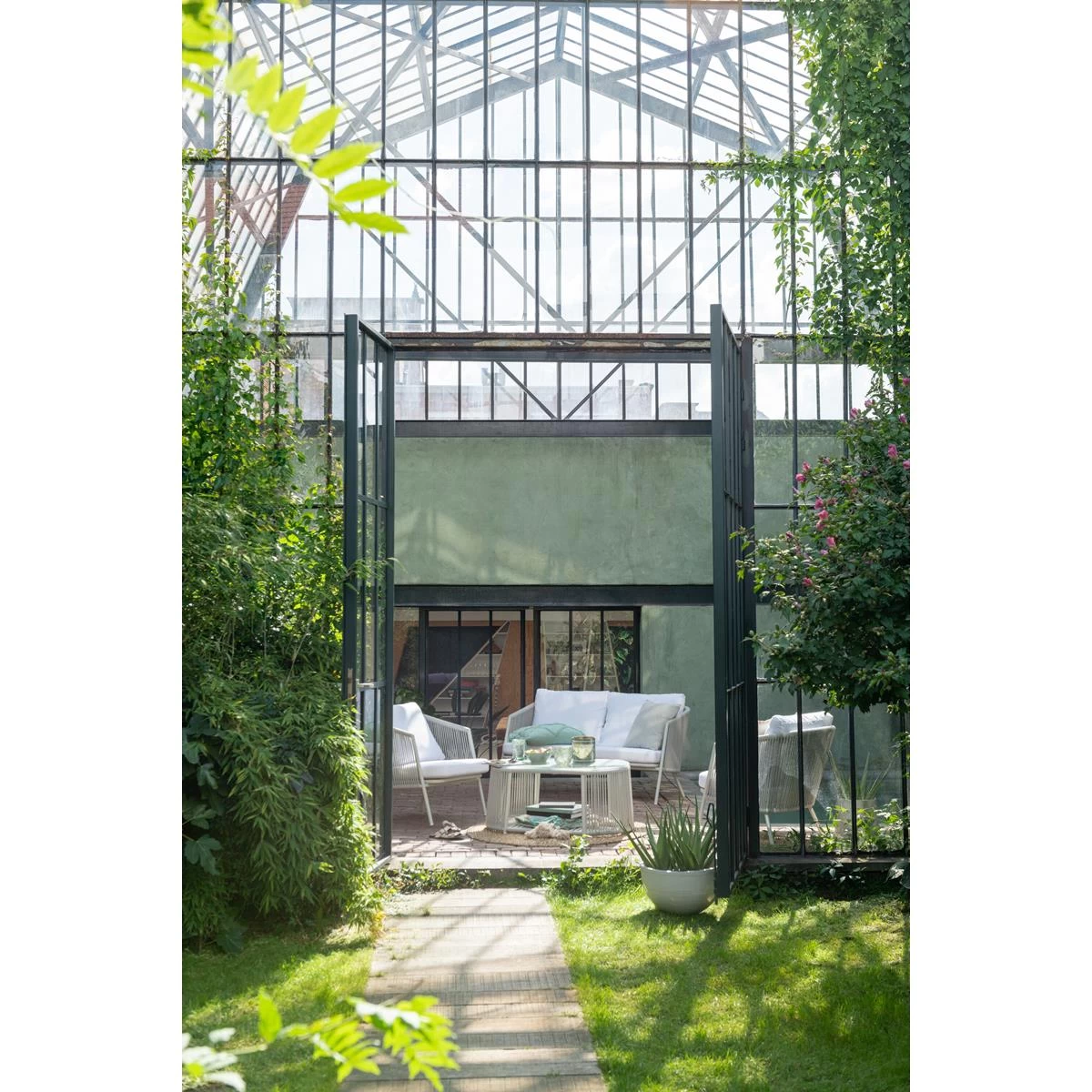 J-Line Set Eli 4P Zetels+Tafels+Kussens Metaal|Touw Grijs - Afbeelding 2