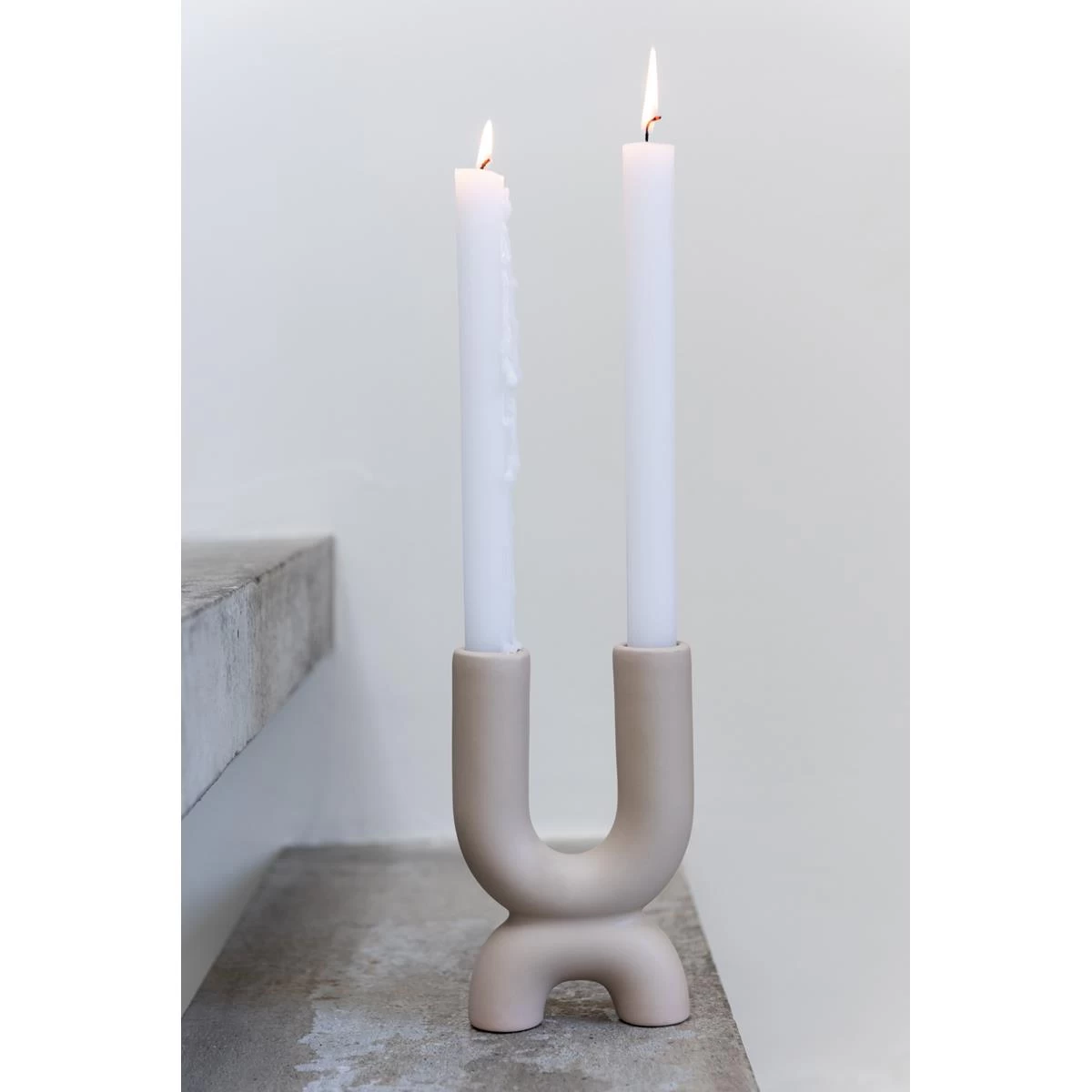 J-Line Kaarsenhouder Renaissance U Keramiek Beige - Afbeelding 3