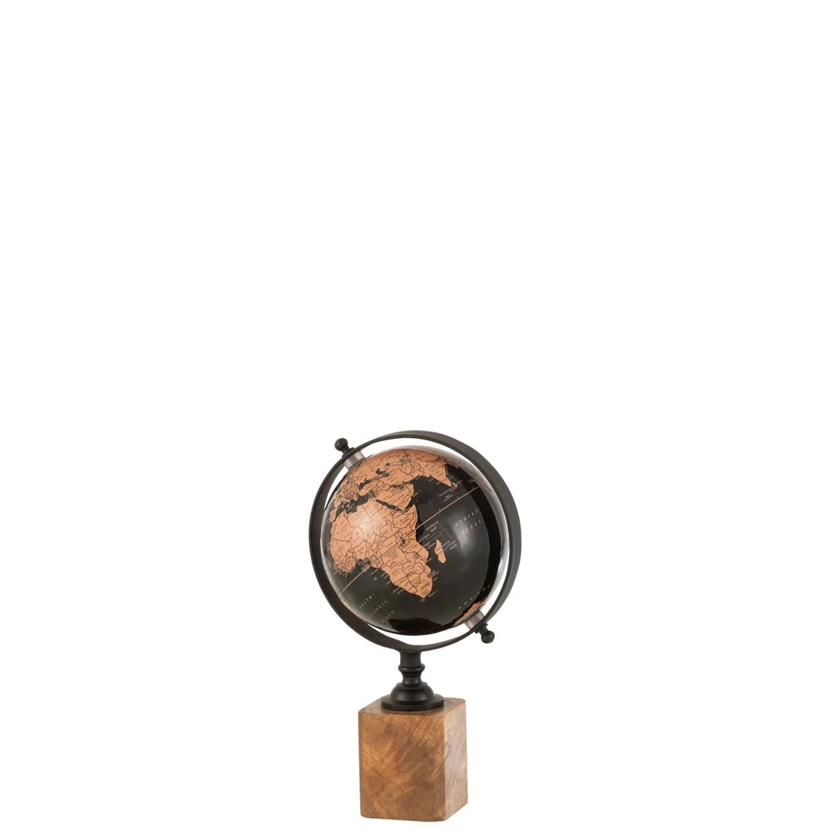 J-Line Wereldbol Op Voet Hout Zwart|Bruin Small