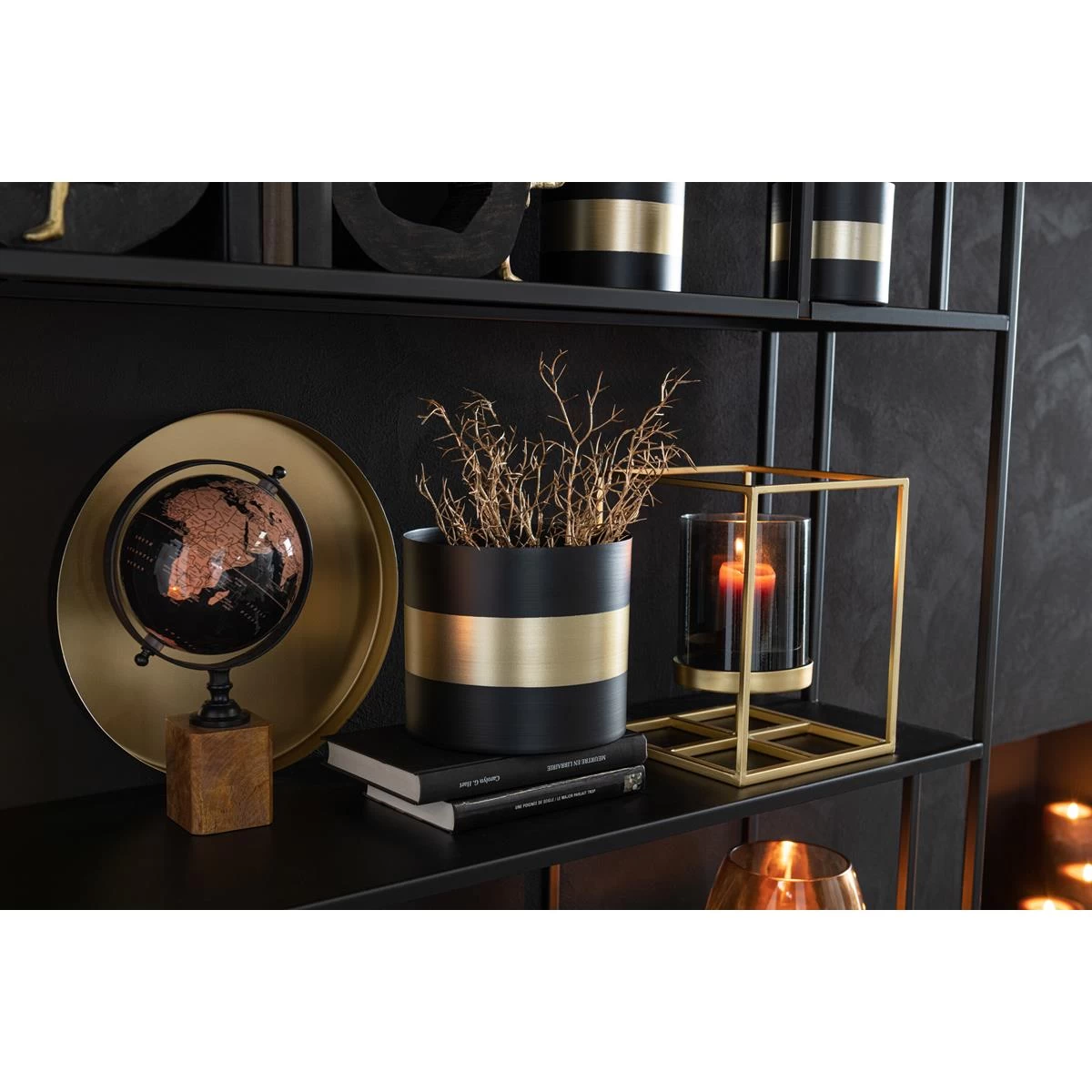 J-Line Wereldbol Op Voet Hout Zwart|Bruin Small - Afbeelding 3