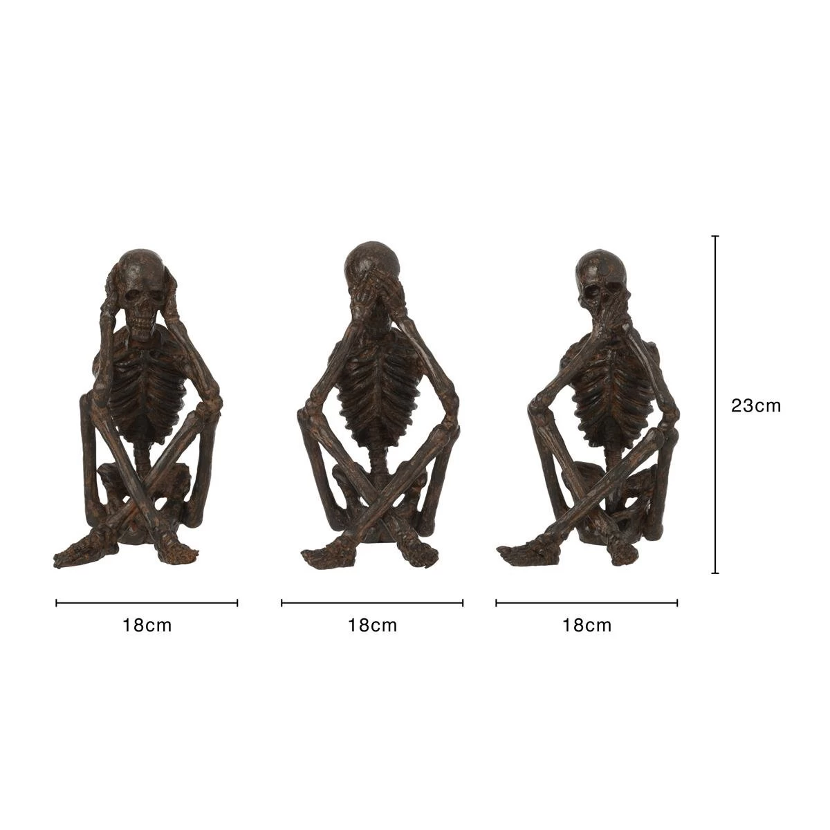 J-Line Skelet Horen|Zien|Zwijgen Poly Brons Assortiment Van 3 - Afbeelding 2