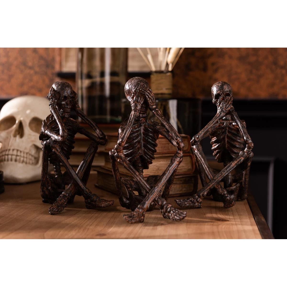 J-Line Skelet Horen|Zien|Zwijgen Poly Brons Assortiment Van 3 - Afbeelding 3