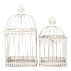 Clayre & Eef Vogelkooi Decoratie Beige Metaal Vierkant Decoratie