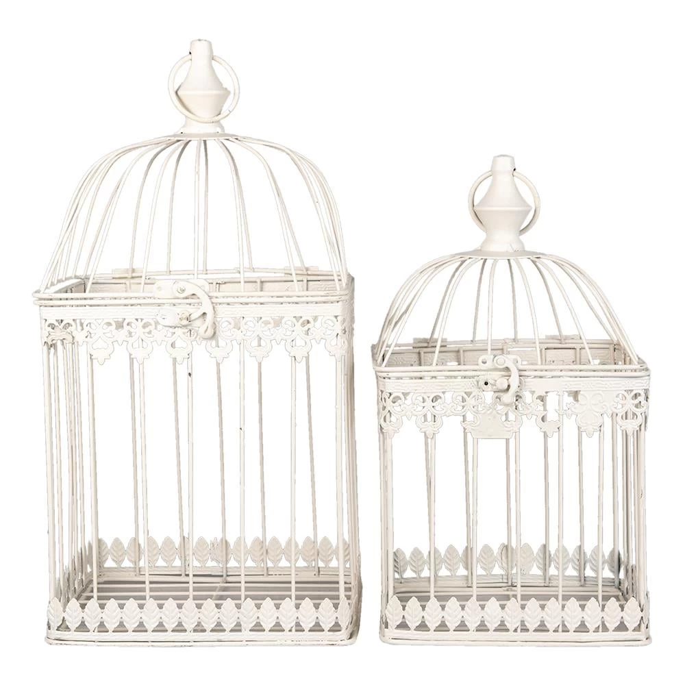 Clayre & Eef Vogelkooi Decoratie Beige Metaal Vierkant Decoratie