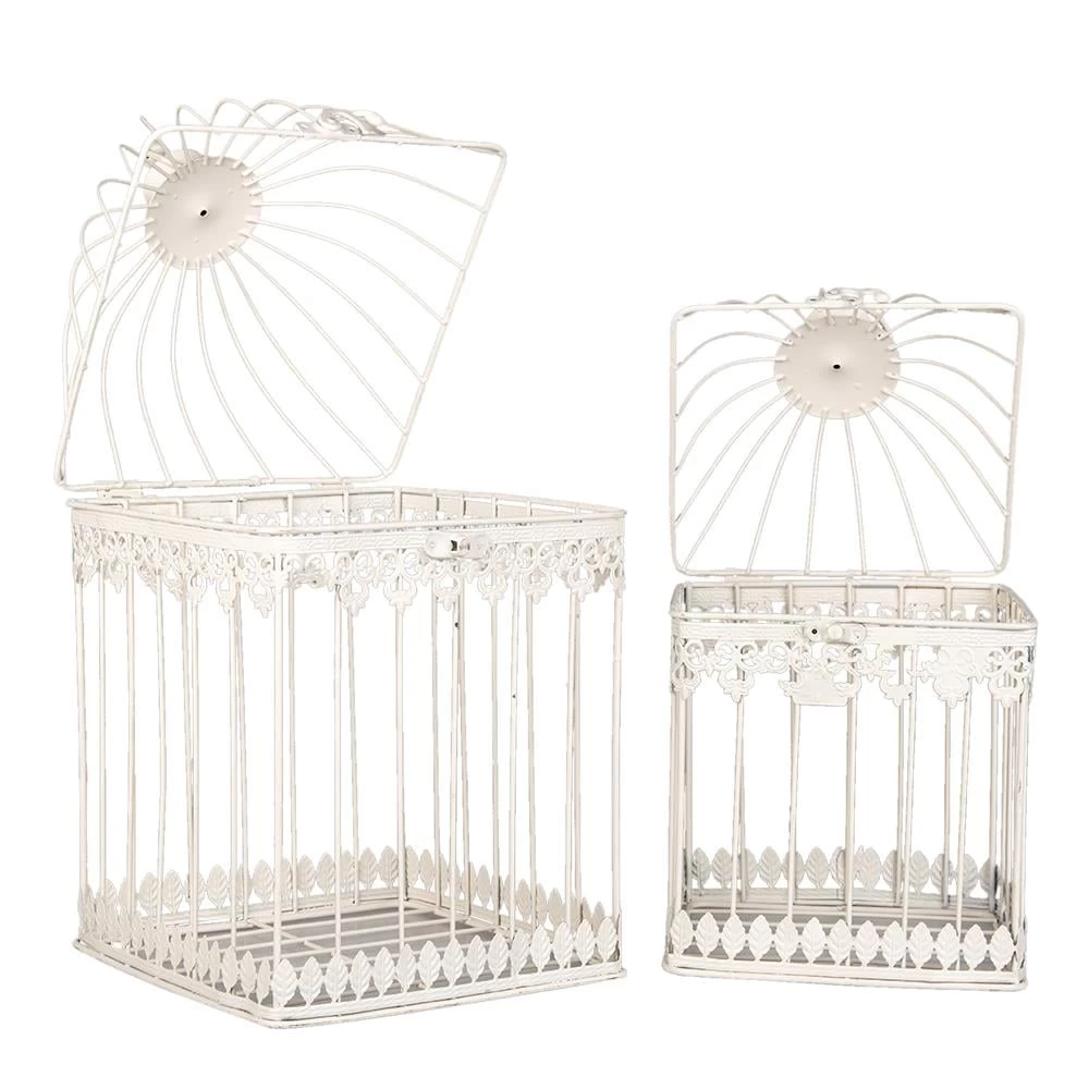 Clayre & Eef Vogelkooi Decoratie Beige Metaal Vierkant Decoratie - Afbeelding 2