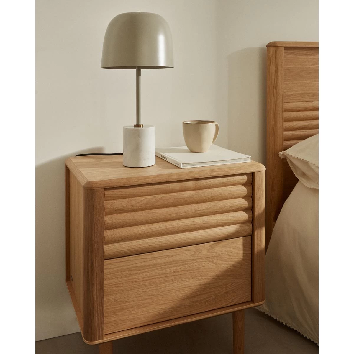 Kave Home - Nachtkastje Lenon 2 Laden In Hout En Eikenfineer 50 X 55 - Afbeelding 6