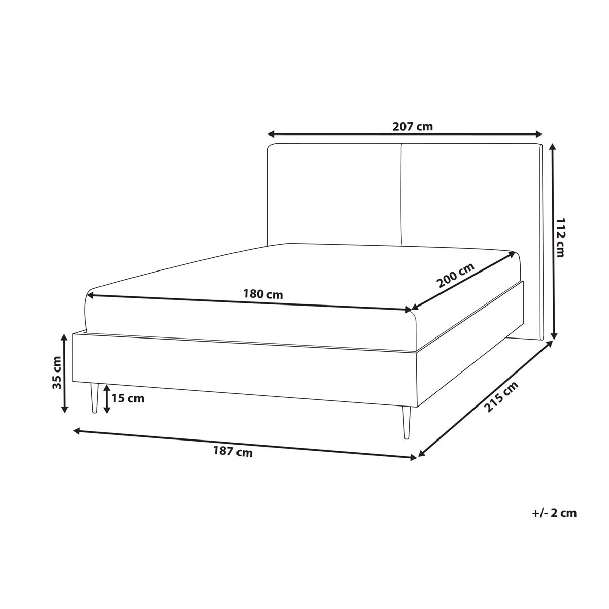 Beliani - IZERNORE - Bed - Donkergrijs - 180 X 200 Cm - Stof - Afbeelding 10