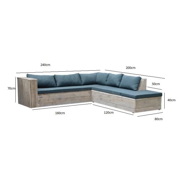 Wood4you - Loungeset 7 Steigerhout 240x200 Cm - Incl Kussens (GL-vorm) - Afbeelding 2