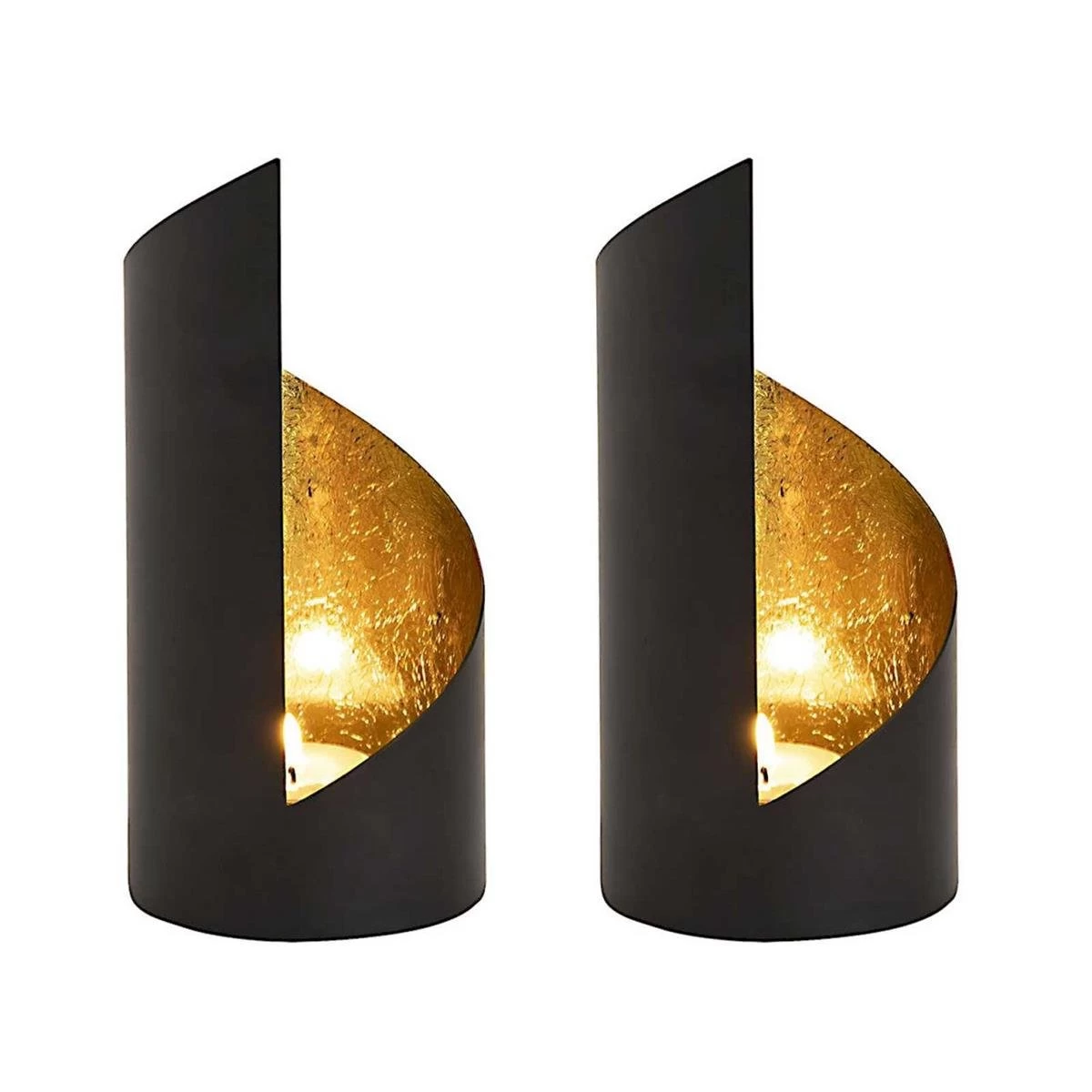 SVJ Windlichten Rond - 8 X 8 X 18 Cm - Metaal - Zwart|Goud - Set Van 2