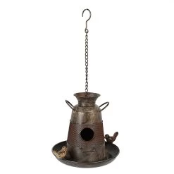 Clayre & Eef Vogelhuis 30x22x21|48 Cm Grijs Rood Ijzer Vogelhuisje