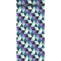 Origin Wallcoverings Behang Grafische Driehoeken Paars En Licht Azuurb