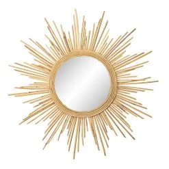 Clayre & Eef Spiegel Zon Ø 80 Cm Goudkleurig Rotan Grote Spiegel