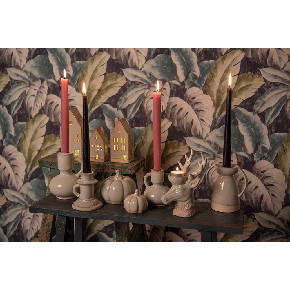 Clayre & Eef Kandelaar 10 Cm Beige Porselein Kaarsenstandaard - Afbeelding 3