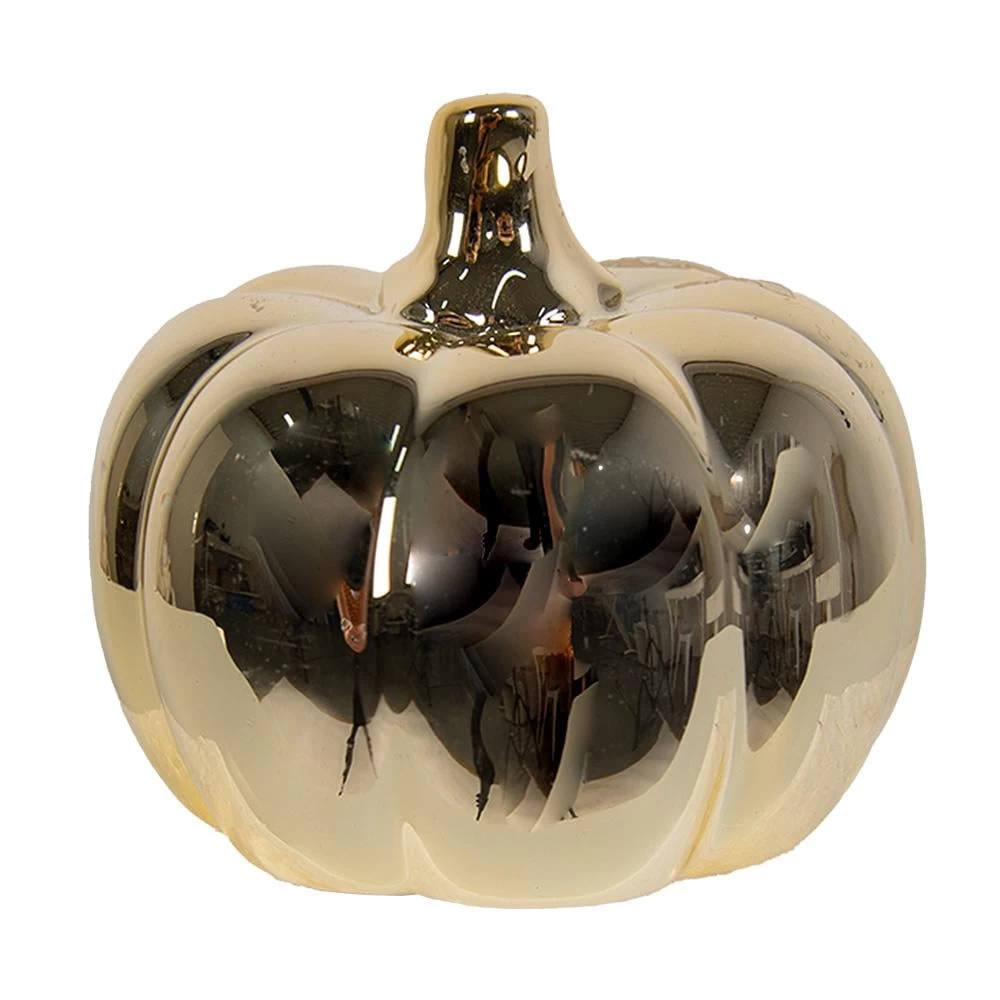 Clayre & Eef Decoratie Pompoen 8 Cm Goudkleurig Porselein - Afbeelding 2