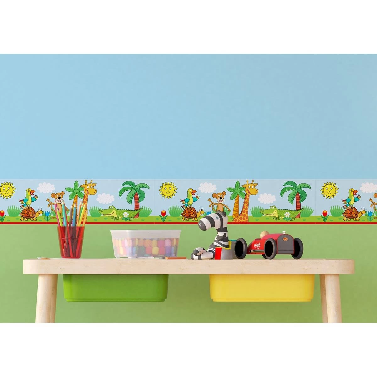 Sanders & Sanders Zelfklevende Behangrand Jungle Dieren Blauw En Groen - Afbeelding 7