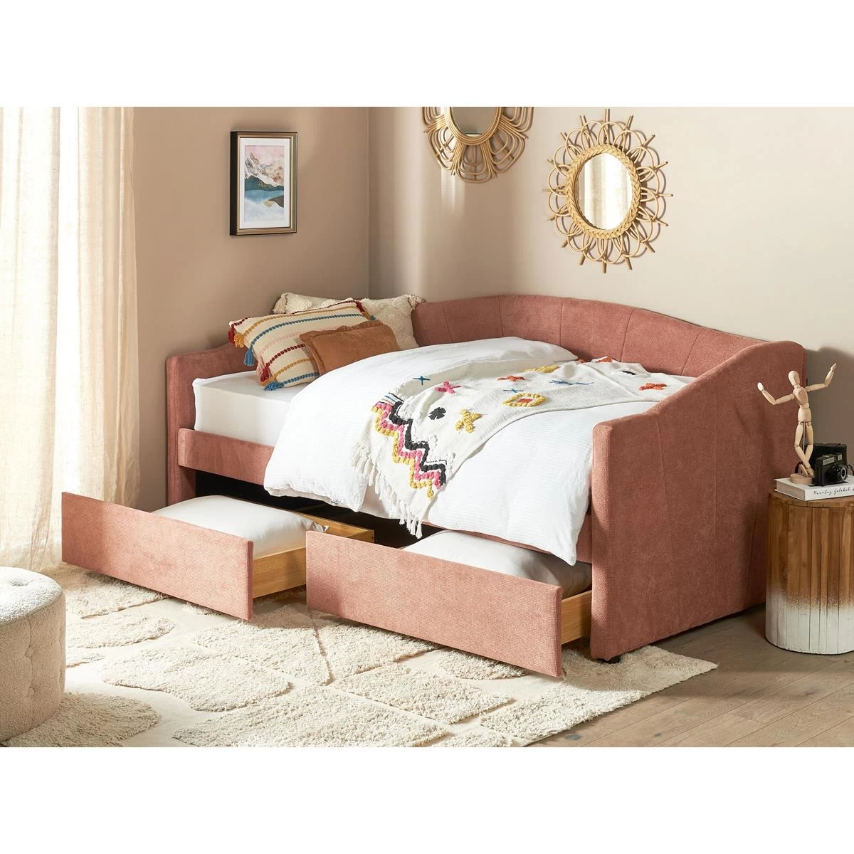 Beliani - VITTEL - Bed Met Opberger - Roze - Polyester - Afbeelding 2