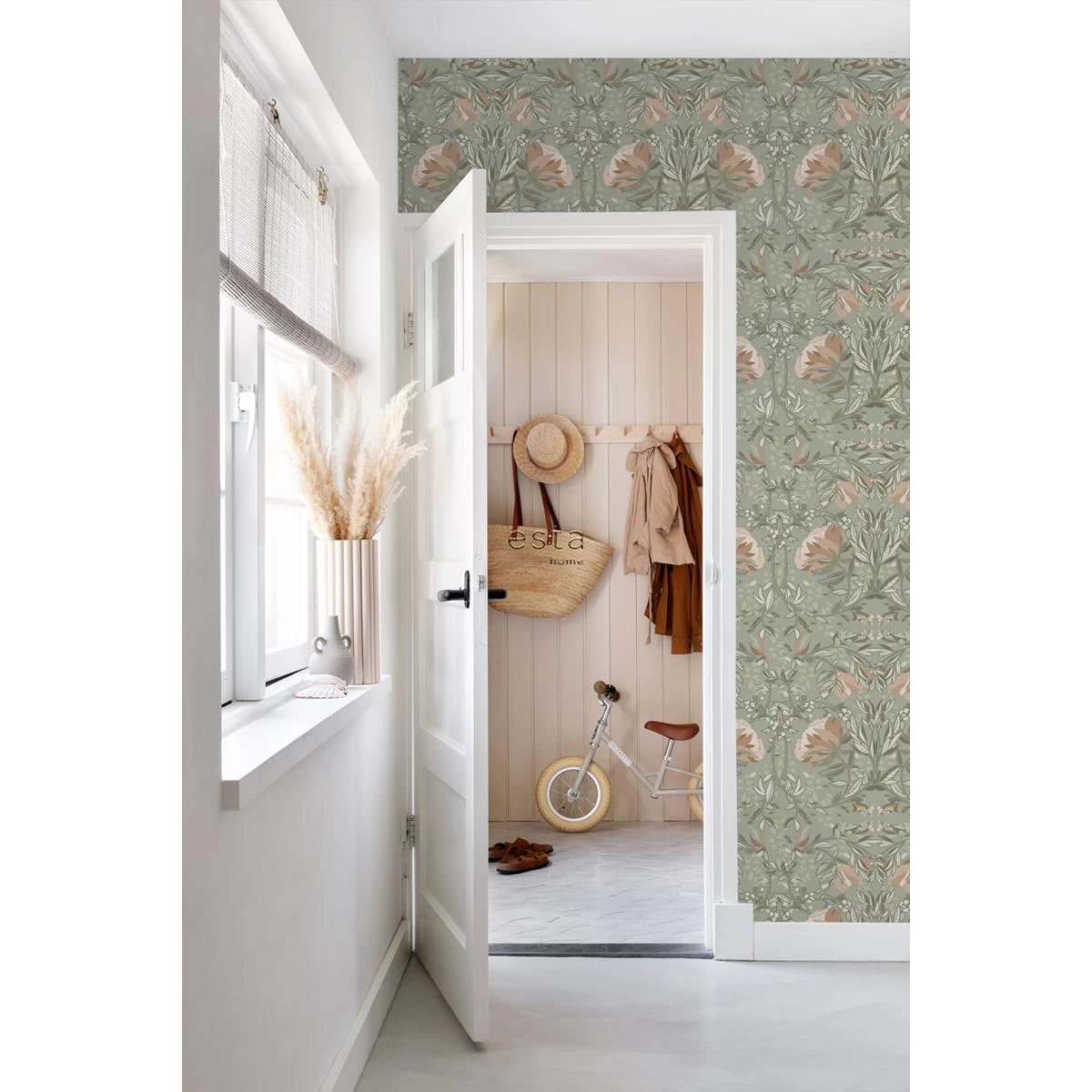 ESTAhome Behang Vintage Bloemen In Art Nouveau Stijl Vergrijsd Groen E - Afbeelding 11