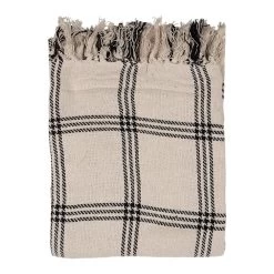 Clayre & Eef Plaid 125x150 Cm Beige Zwart Katoen Ruiten Deken