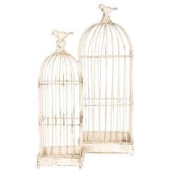 Clayre & Eef Vogelkooi Decoratie Set Van 2 Wit Metaal Vierkant