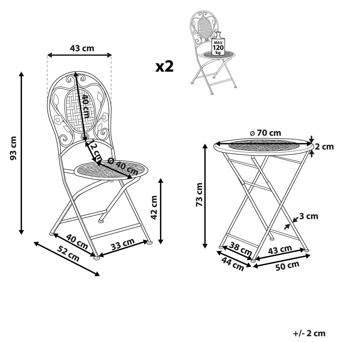 Beliani - BIVIO - Bistroset Voor 2 - Groen - IJzer - Afbeelding 11