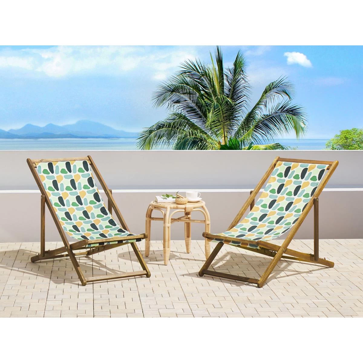 Beliani-ANZIO -Strandstoel Set Van 2-Lichthout|Multicolor-Polyester - Afbeelding 2