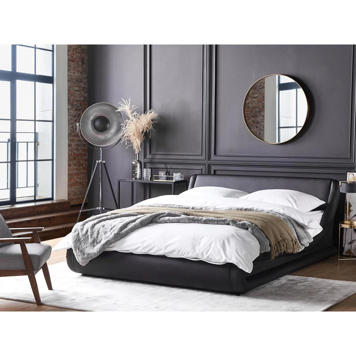 Beliani-AVIGNON-Futon Tweepersoonsbed-Zwart-180 X 200 Cm-Leer - Afbeelding 2