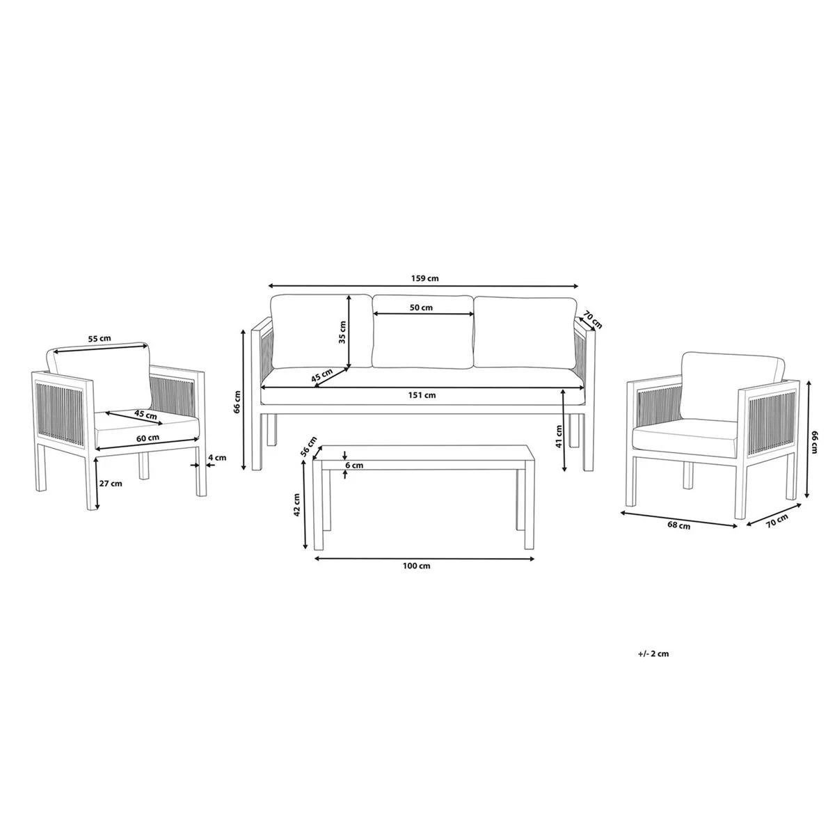 Beliani - BORELLO - Loungeset Voor 5 - Wit - Aluminium - Afbeelding 11