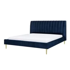 Beliani - MARVILLE - Tweepersoonsbed - Blauw - 180 X 200 Cm - Fluweel