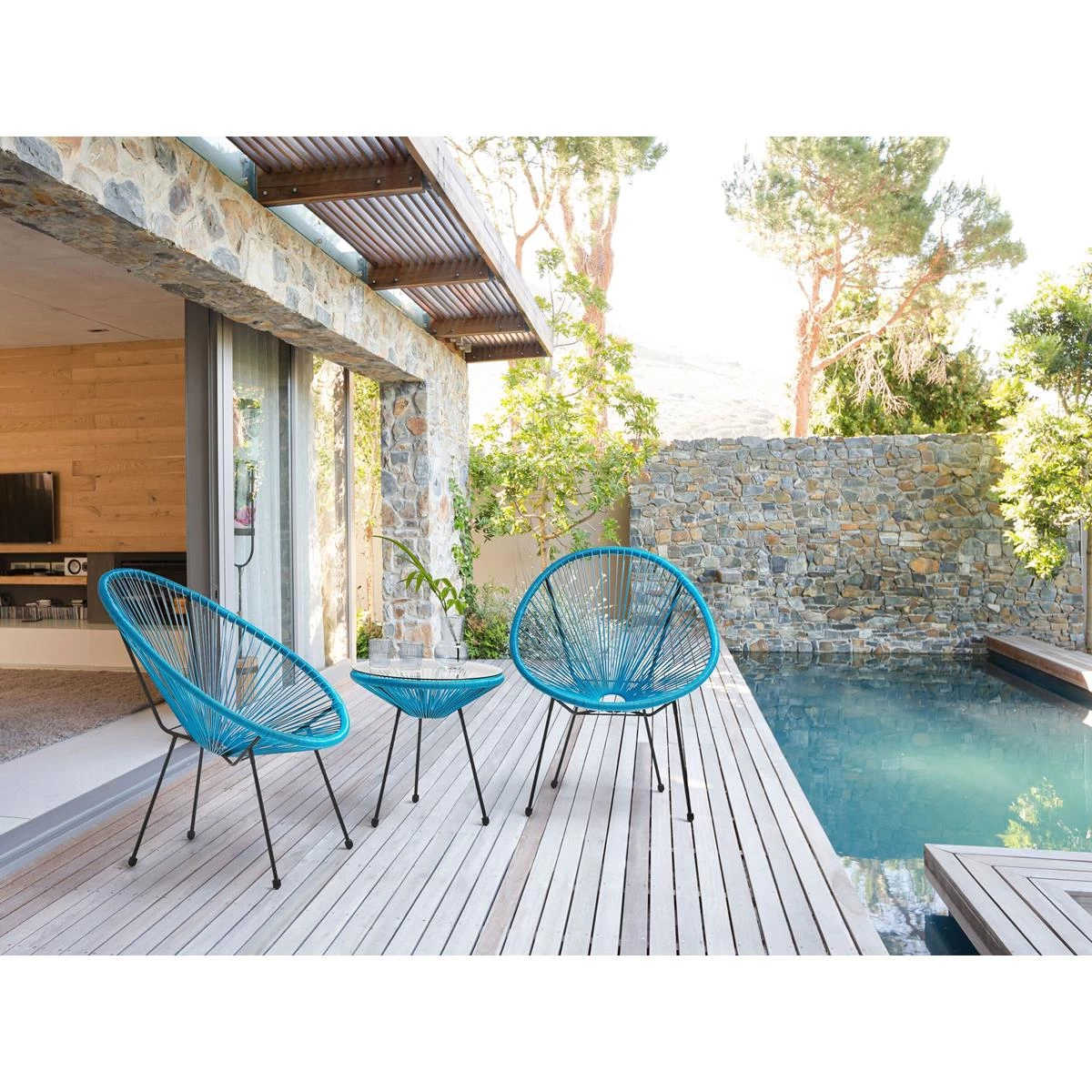 Beliani - ACAPULCO - Bistroset Voor 2 - Blauw - PE Rotan - Afbeelding 2