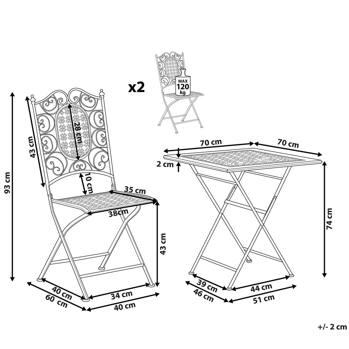 Beliani - BORMIO - Bistroset Voor 2 - Zwart - IJzer - Afbeelding 3