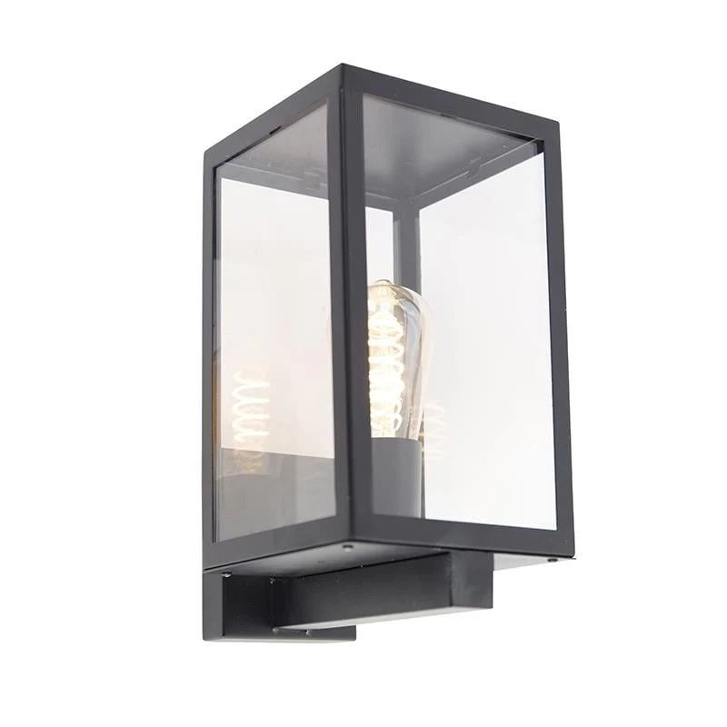 QAZQA Moderne Buiten Wandlamp Zwart Met Glas 30 Cm - Rotterdam