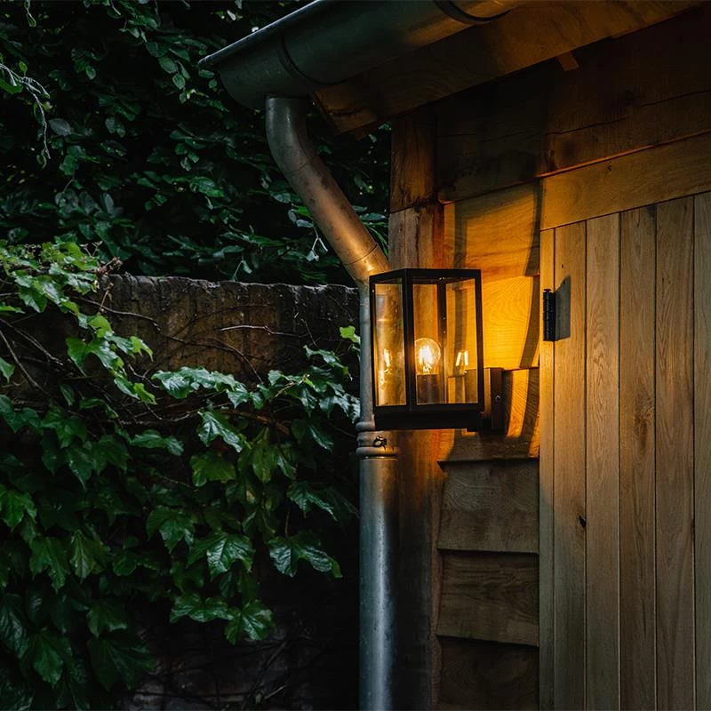 QAZQA Moderne Buiten Wandlamp Zwart Met Glas 30 Cm - Rotterdam - Afbeelding 3