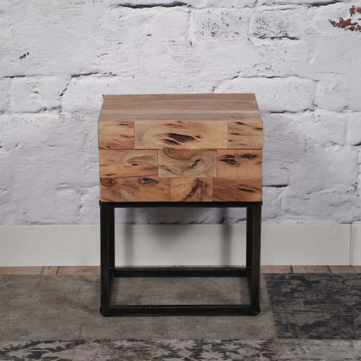 Hoyz - Nachtkastje Mill - 1 Lade - Zwart Bruin - 40x35x50 - Afbeelding 5