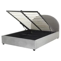 Beliani-VAUCLUSE-Bed Met Opbergruimte-Grijs-160 X 200 Cm-Fluweel